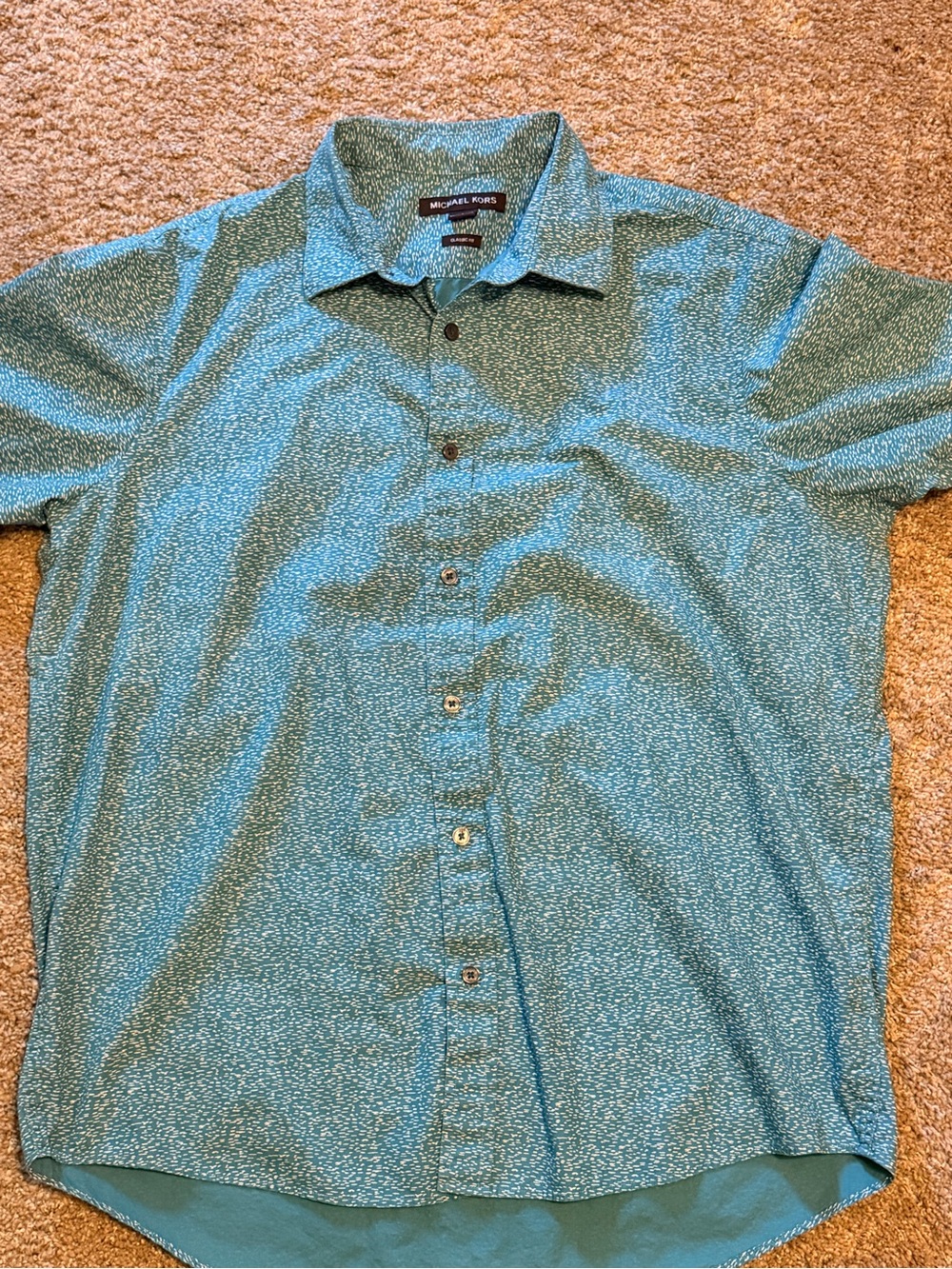 Michael Kors Teal/Blue Speckled Short Sleeve Button-Down Shirt